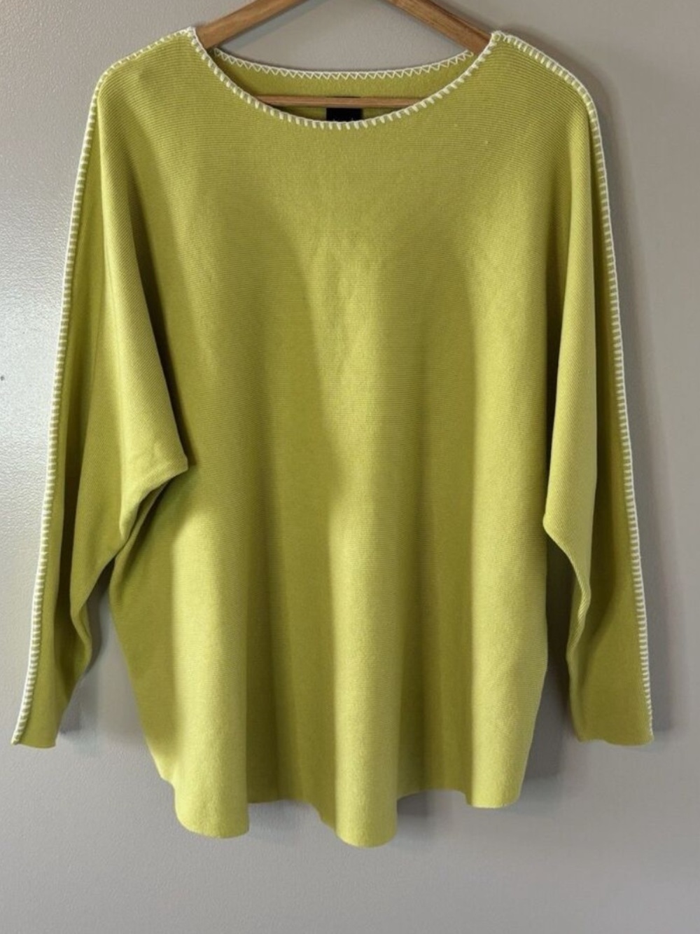 Aaeda  Lime Green Oversized Sweater Stitched Seams Dolman Sleeve Sz 2x
